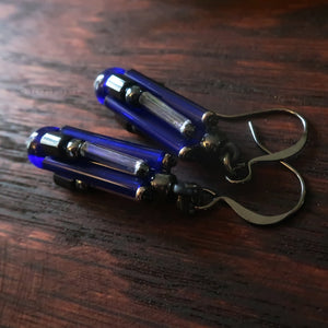 City Circuits - Ancient Fuse Box Earrings by Temple Tree - Cobalt Hematite