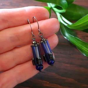 City Circuits - Ancient Fuse Box Earrings by Temple Tree - Cobalt Hematite