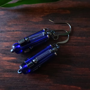 City Circuits - Ancient Fuse Box Earrings by Temple Tree - Cobalt Hematite