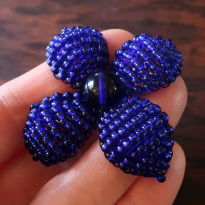 Heart in Hawaii Makalapua Quatrefoil Beaded Flower Brooch - Cobalt Blue