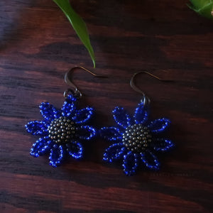 Heart in Hawaii Beaded Cosmos Flower Earrings - Cobalt Blue