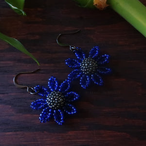 Heart in Hawaii Beaded Cosmos Flower Earrings - Cobalt Blue