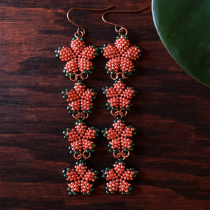 Heart in Hawaii 4x Plumeria Beaded Long Dangles - Copper and Green