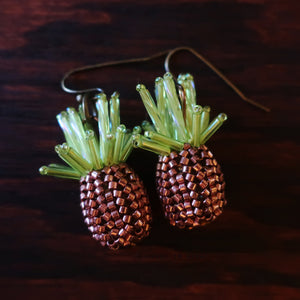 Heart in Hawaii Beaded Pineapple Earrings - Copper with Bronze