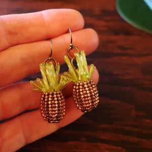 Heart in Hawaii Beaded Pineapple Earrings - Copper with Bronze