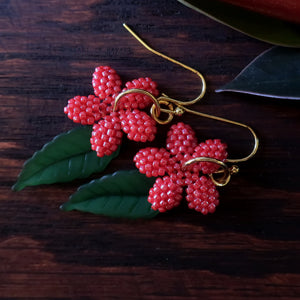Heart in Hawaii Plumeria Flowers and Tropical Leaves - Coral Red