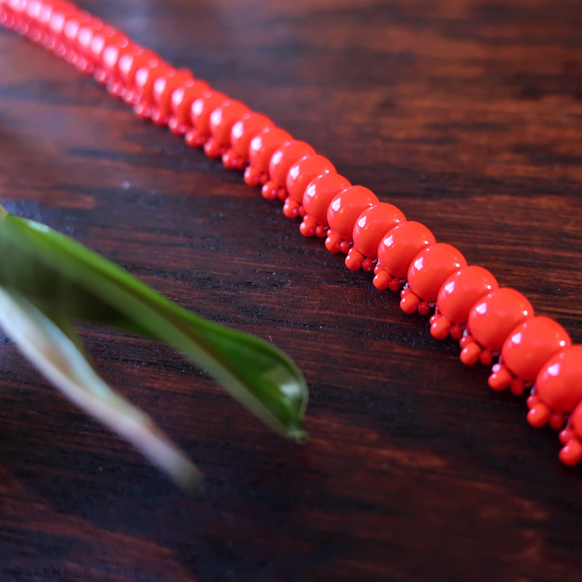 Temple Tree Bohemian Glass Bead Caterpillar Weave Bracelet - Coral Red