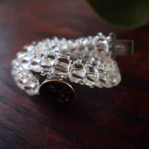 Temple Tree Bohemian Glass Bead Caterpillar Weave Bracelet - Crystal