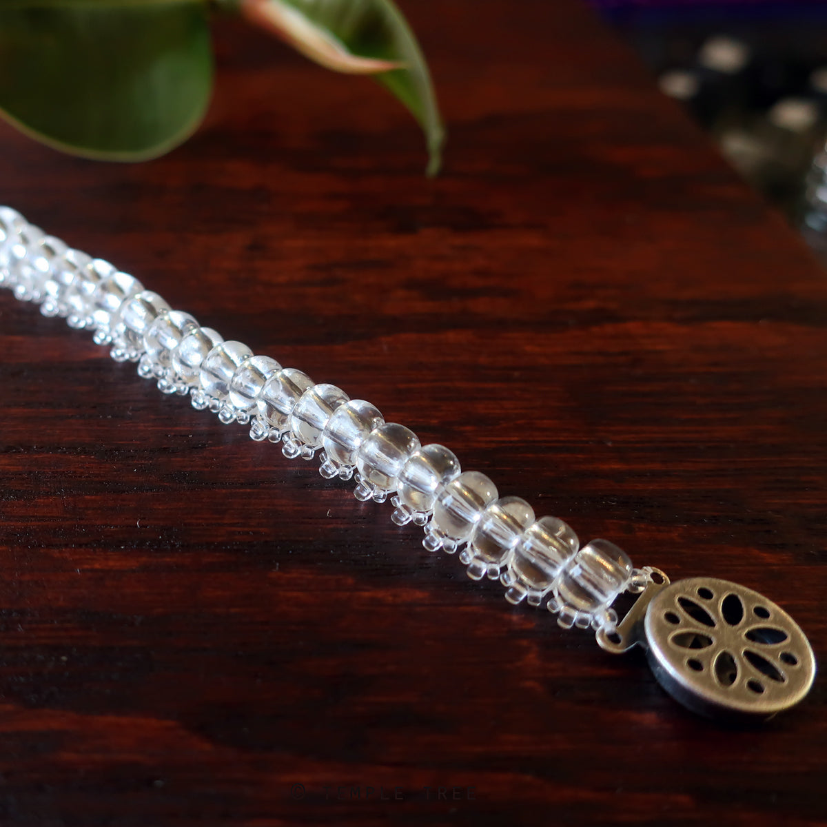 Temple Tree Bohemian Glass Bead Caterpillar Weave Bracelet - Crystal