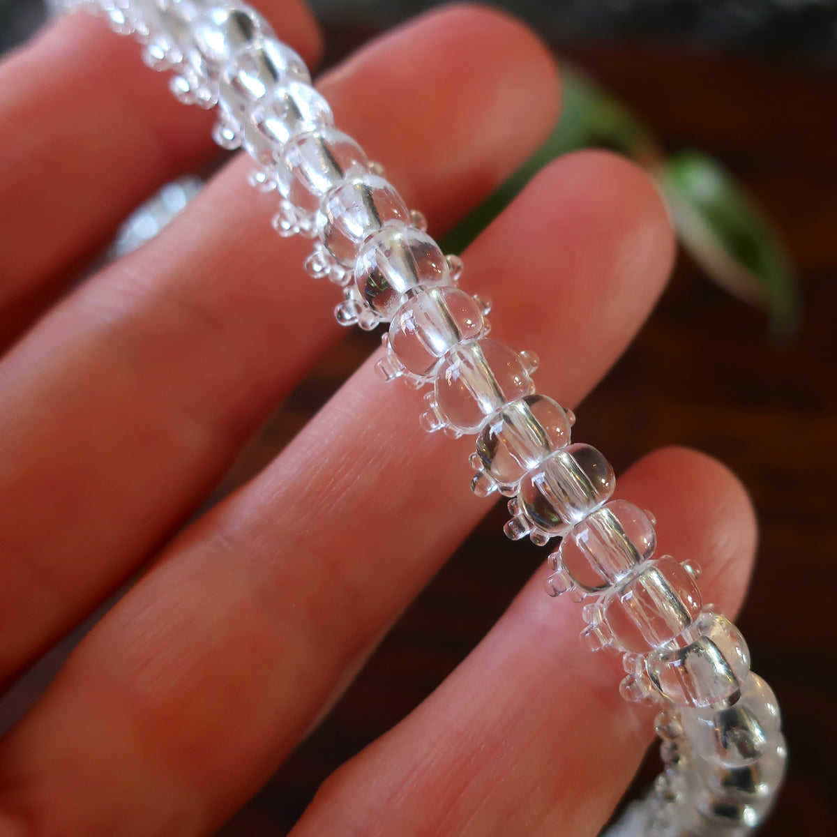 Temple Tree Bohemian Glass Bead Caterpillar Weave Bracelet - Crystal