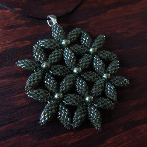 Temple Tree Flower of Life Beaded Pendant - Dark Green