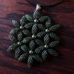 Temple Tree Flower of Life Beaded Pendant - Dark Green