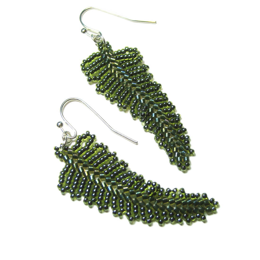 Heart in Hawaii Small Beaded Fern Frond Earrings - Forest Green