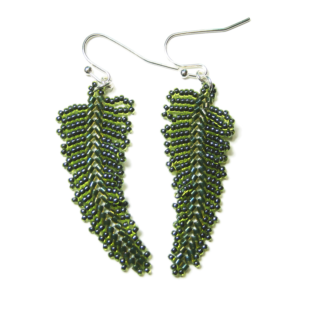 Heart in Hawaii Small Beaded Fern Frond Earrings - Forest Green