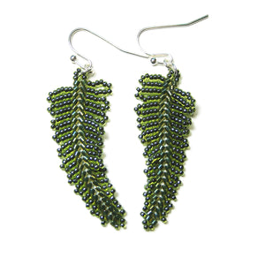 Heart in Hawaii Small Beaded Fern Frond Earrings - Forest Green