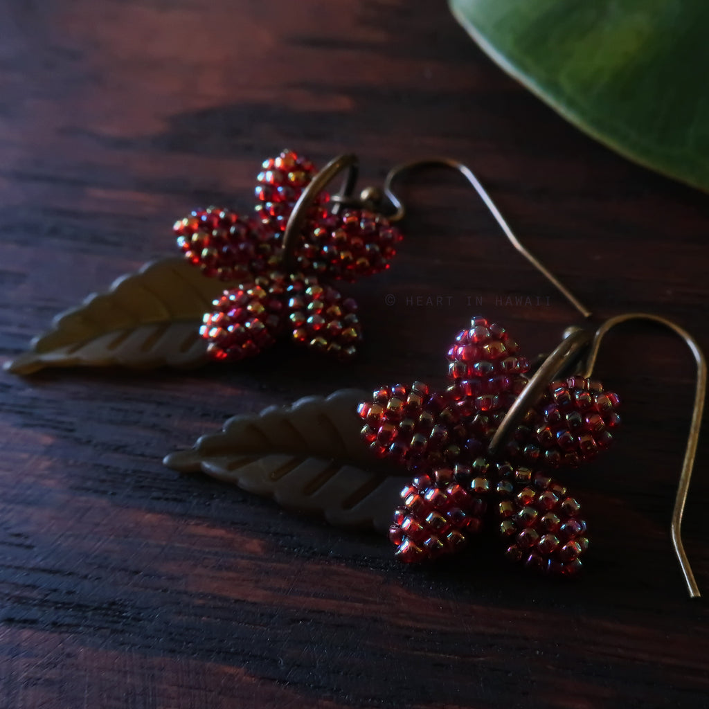 Heart in Hawaii Plumeria Flowers and Tropical Leaves - Dark Red