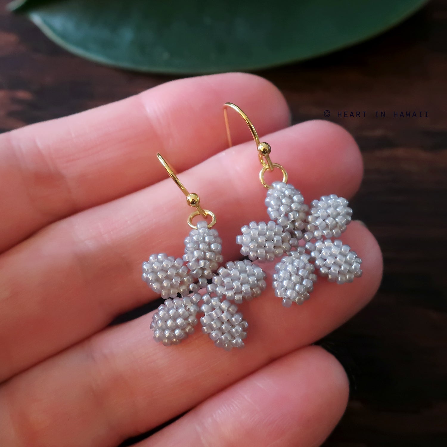 Heart in Hawaii Tiny Plumeria Flower Dangles - Dove Grey