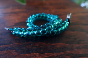 Temple Tree Boho Glass Bead Caterpillar Weave Bracelet - Emerald Green