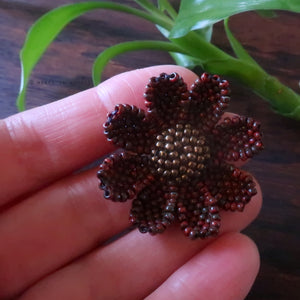 Heart in Hawaii Beaded Cosmos Flower Brooch - Faux Bloodstone