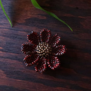 Heart in Hawaii Beaded Cosmos Flower Brooch - Faux Bloodstone