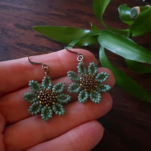 Heart in Hawaii Beaded Cosmos Flower Earrings - Faux Turquoise