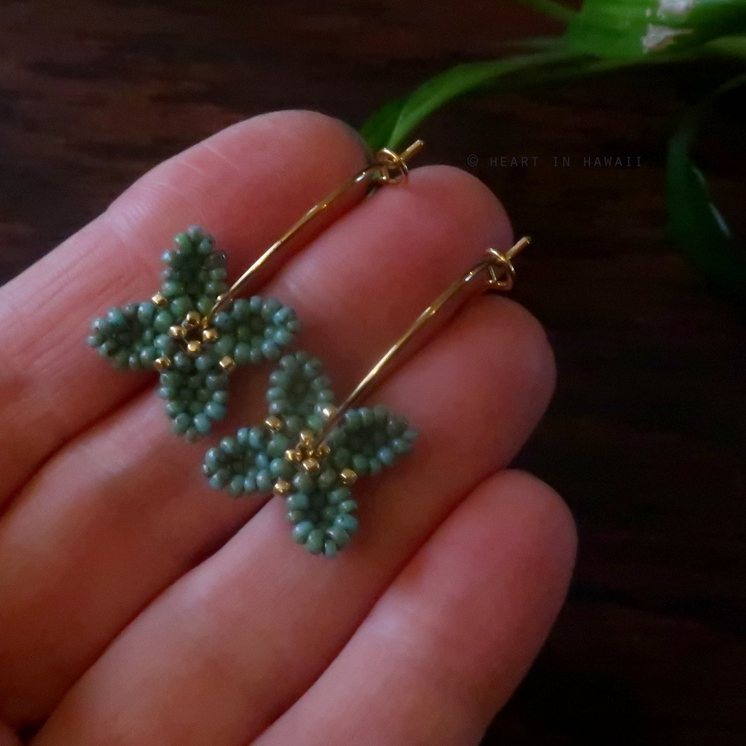 Heart in Hawaii Beaded Quatrefoil Hoops - Faux Turquoise