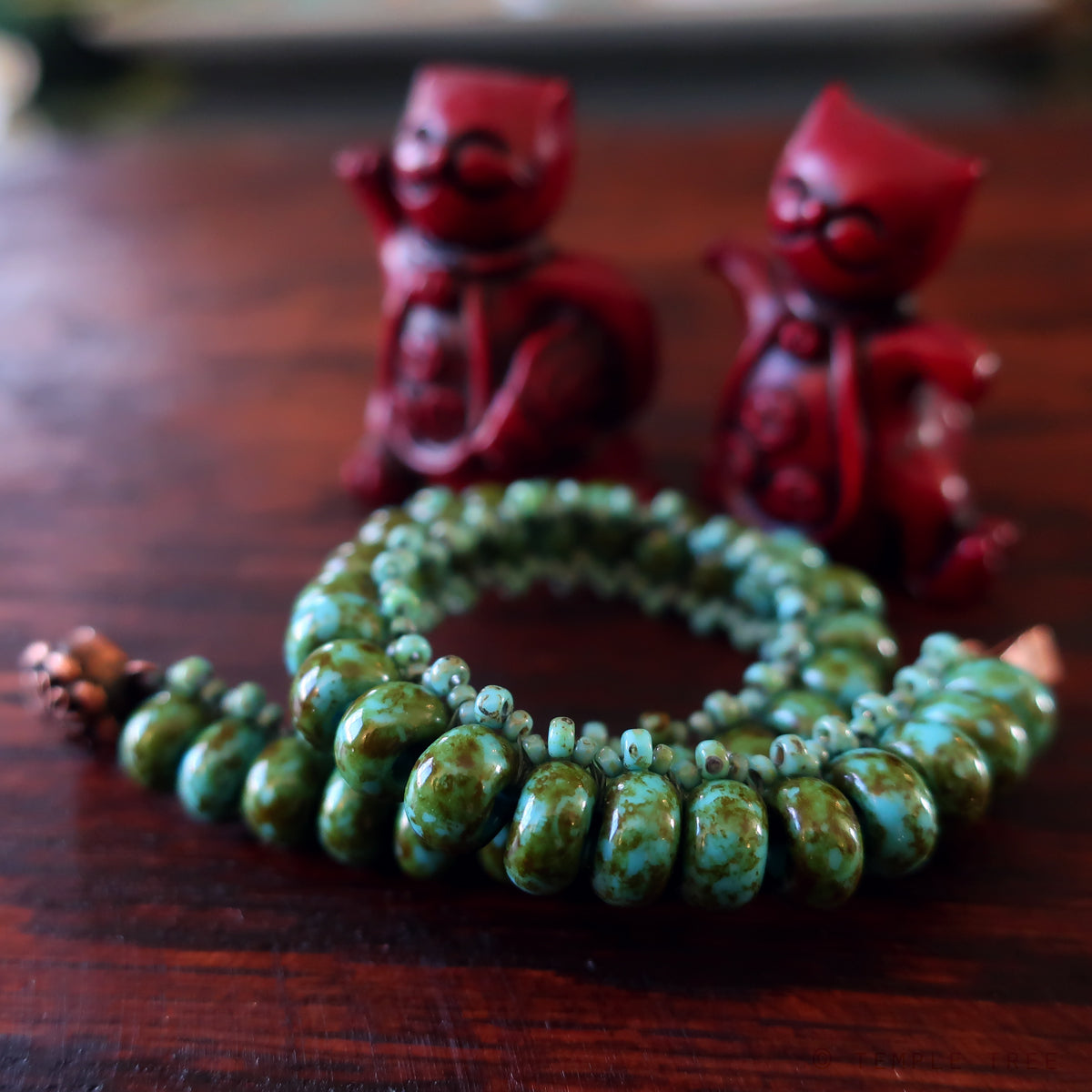 Temple Tree Bohemian Glass Bead Caterpillar Weave Bracelet - Turquoise