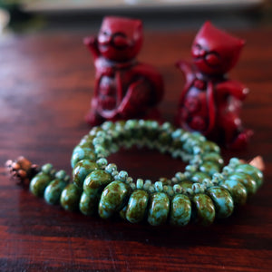Temple Tree Bohemian Glass Bead Caterpillar Weave Bracelet - Turquoise