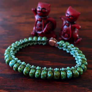 Temple Tree Bohemian Glass Bead Caterpillar Weave Bracelet - Turquoise