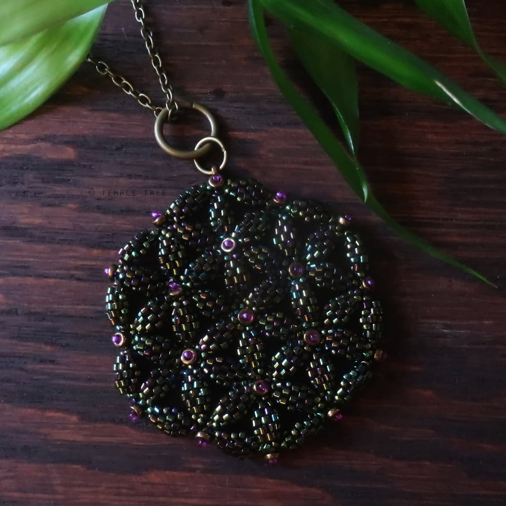 Temple Tree Flower of Life Beaded Pendant v2 - Cyber 1