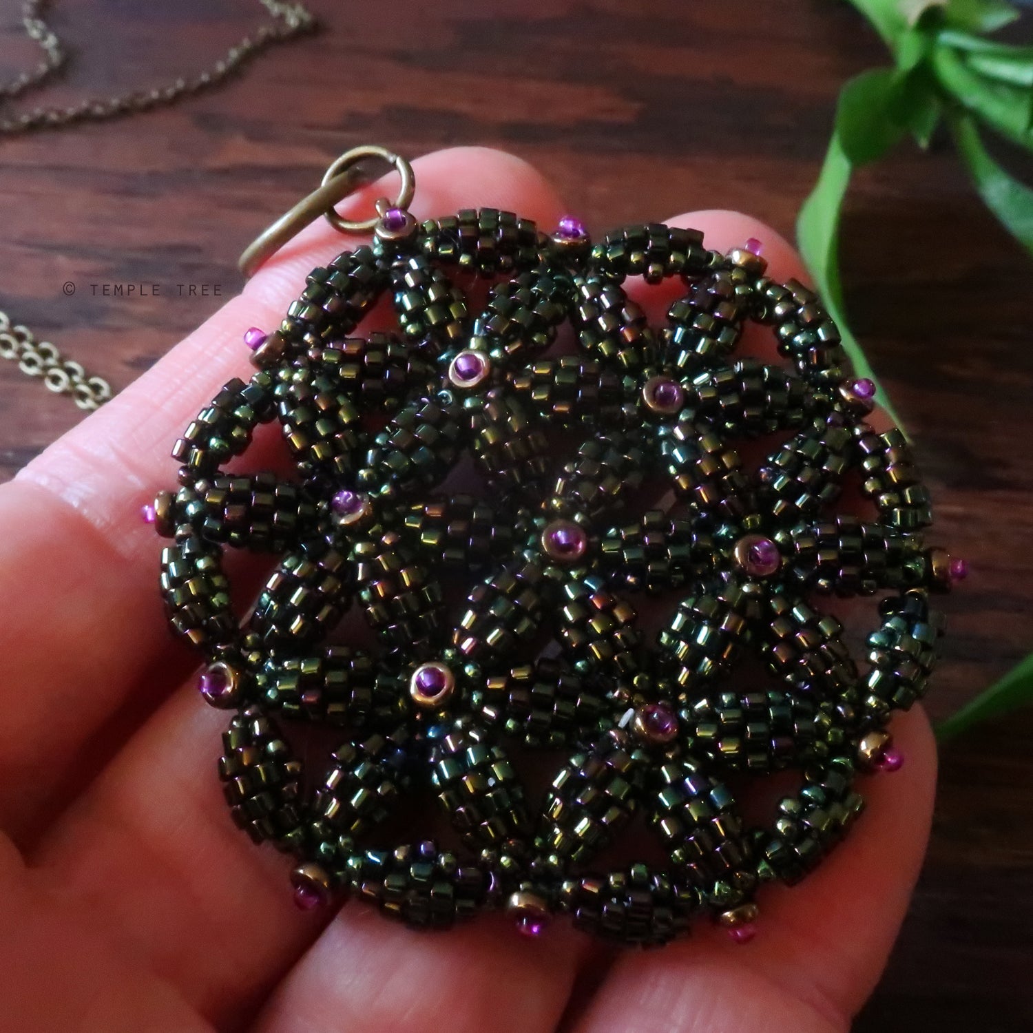 Temple Tree Flower of Life Beaded Pendant v2 - Cyber 1