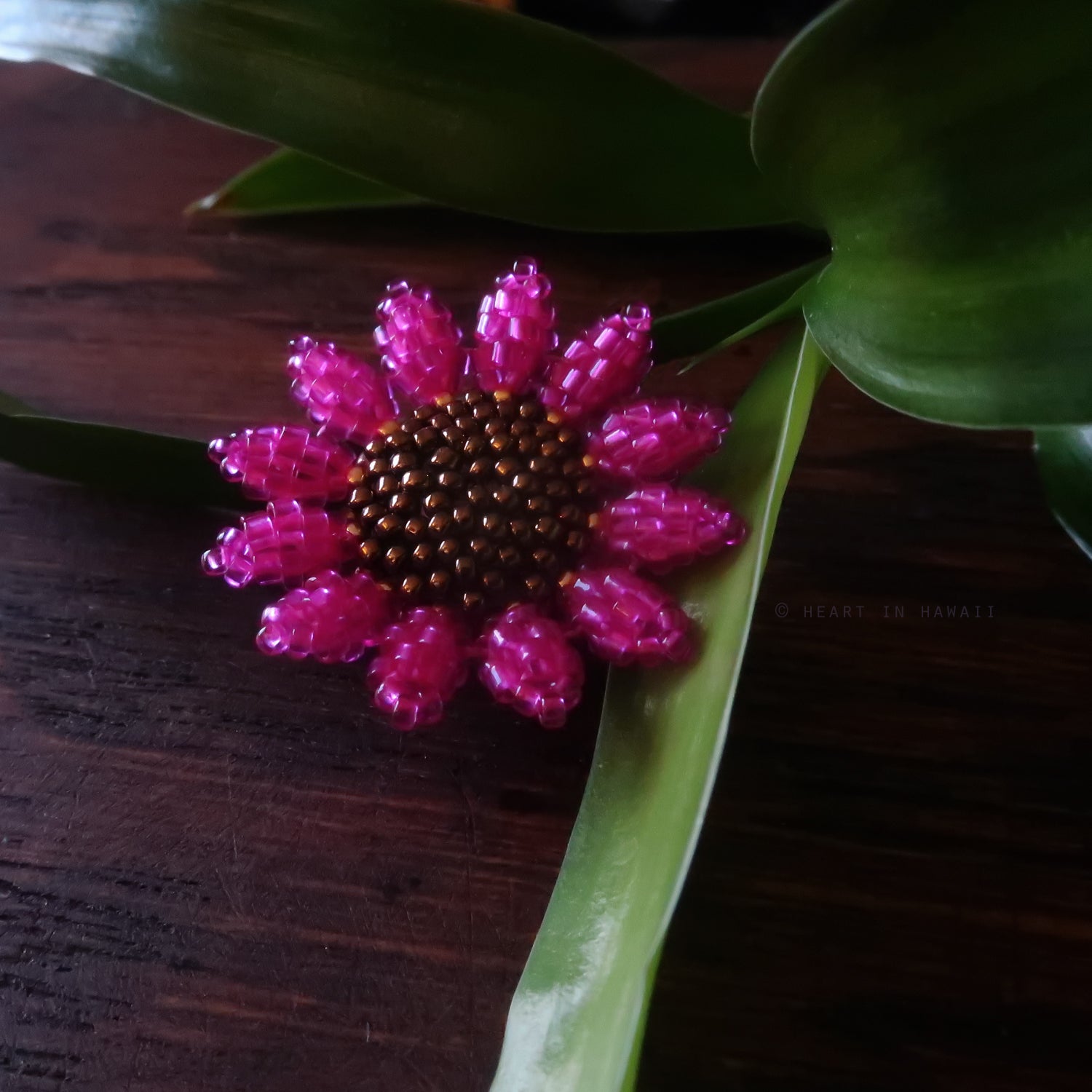Heart in Hawaii Mini Beaded Sunflower Brooch - Fuchsia