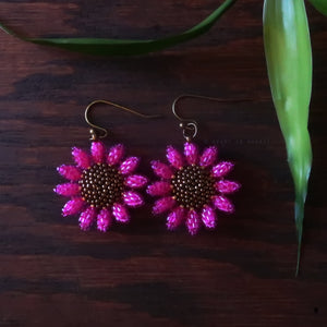 Heart in Hawaii Mini Beaded Sunflower Earrings - Fuchsia