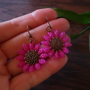 Heart in Hawaii Mini Beaded Sunflower Earrings - Fuchsia