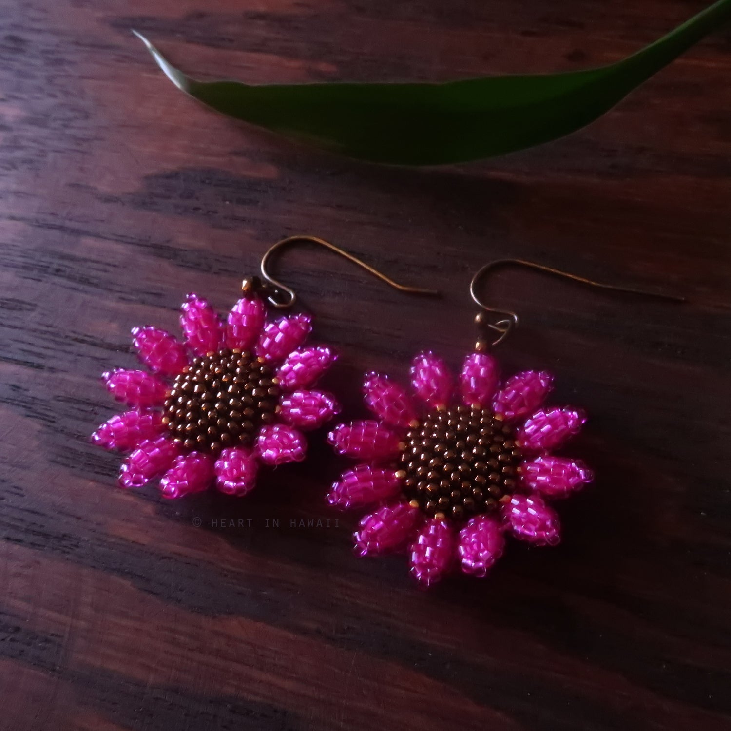 Heart in Hawaii Mini Beaded Sunflower Earrings - Fuchsia