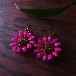 Heart in Hawaii Mini Beaded Sunflower Earrings - Fuchsia