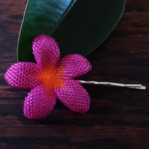 Heart in Hawaii 2.5 Inch Beaded Plumeria Flower - Fuchsia with Orange