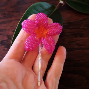 Heart in Hawaii 2.5 Inch Beaded Plumeria Flower - Fuchsia with Orange