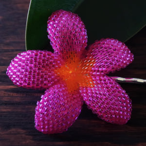 Heart in Hawaii 2.5 Inch Beaded Plumeria Flower - Fuchsia with Orange