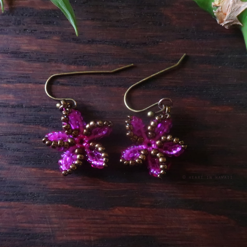 Heart in Hawaii Tiny Pinwheel Plumeria Earrings - Fuchsia