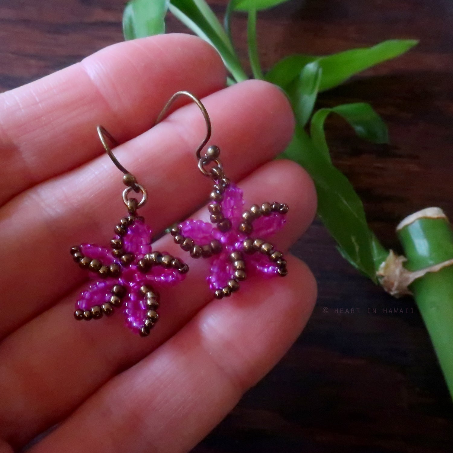 Heart in Hawaii Tiny Pinwheel Plumeria Earrings - Fuchsia
