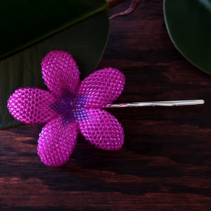 Heart in Hawaii 2.5 Inch Beaded Plumeria Flower - Fuchsia and Purple