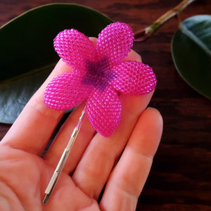 Heart in Hawaii 2.5 Inch Beaded Plumeria Flower - Fuchsia and Purple