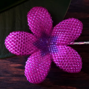 Heart in Hawaii 2.5 Inch Beaded Plumeria Flower - Fuchsia and Purple