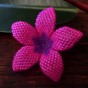 Heart in Hawaii 2 Inch Beaded Plumeria Flower Brooch - Fuchsia and Purple