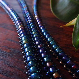 Temple Tree Boho Glass Bead Caterpillar Weave Bracelets - Galactic Blues