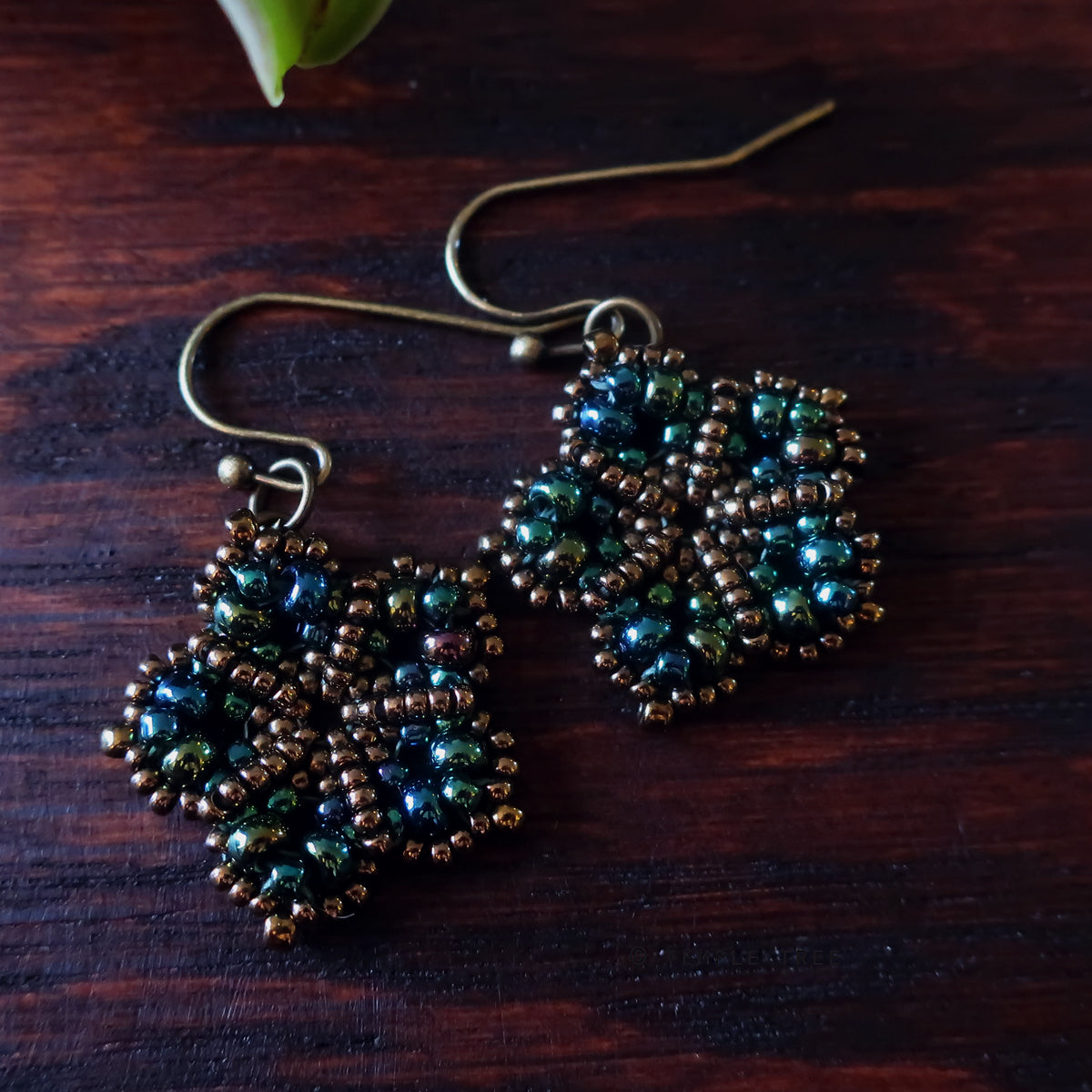 Temple Tree Mandala Flower Beaded Dangle Earrings - Galactic Green