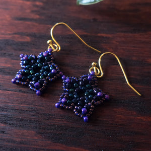 Temple Tree Mini-Flower Brass Dangle Earrings - Galaxy Purple