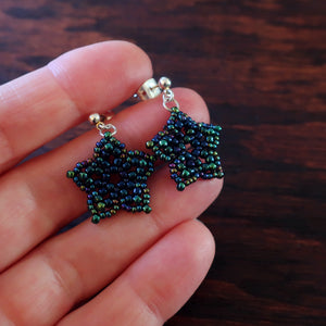 Temple Tree Mini-Flower Beaded Silver plated Post Earrings - Galactic Blue