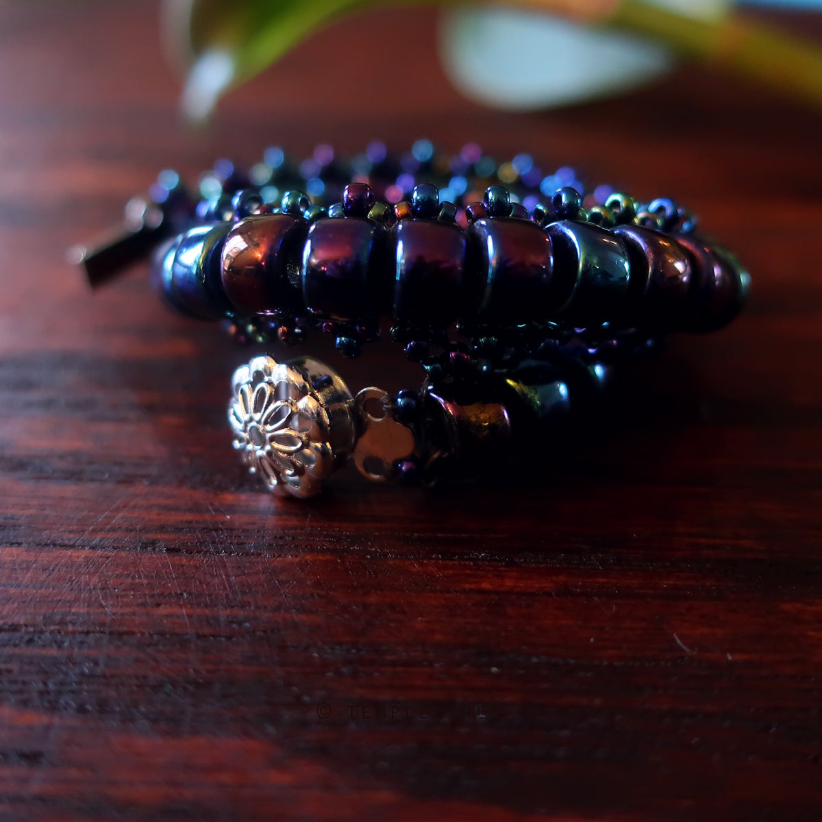 Temple Tree Boho Glass Bead Caterpillar Weave Bracelet - Galactic Blue